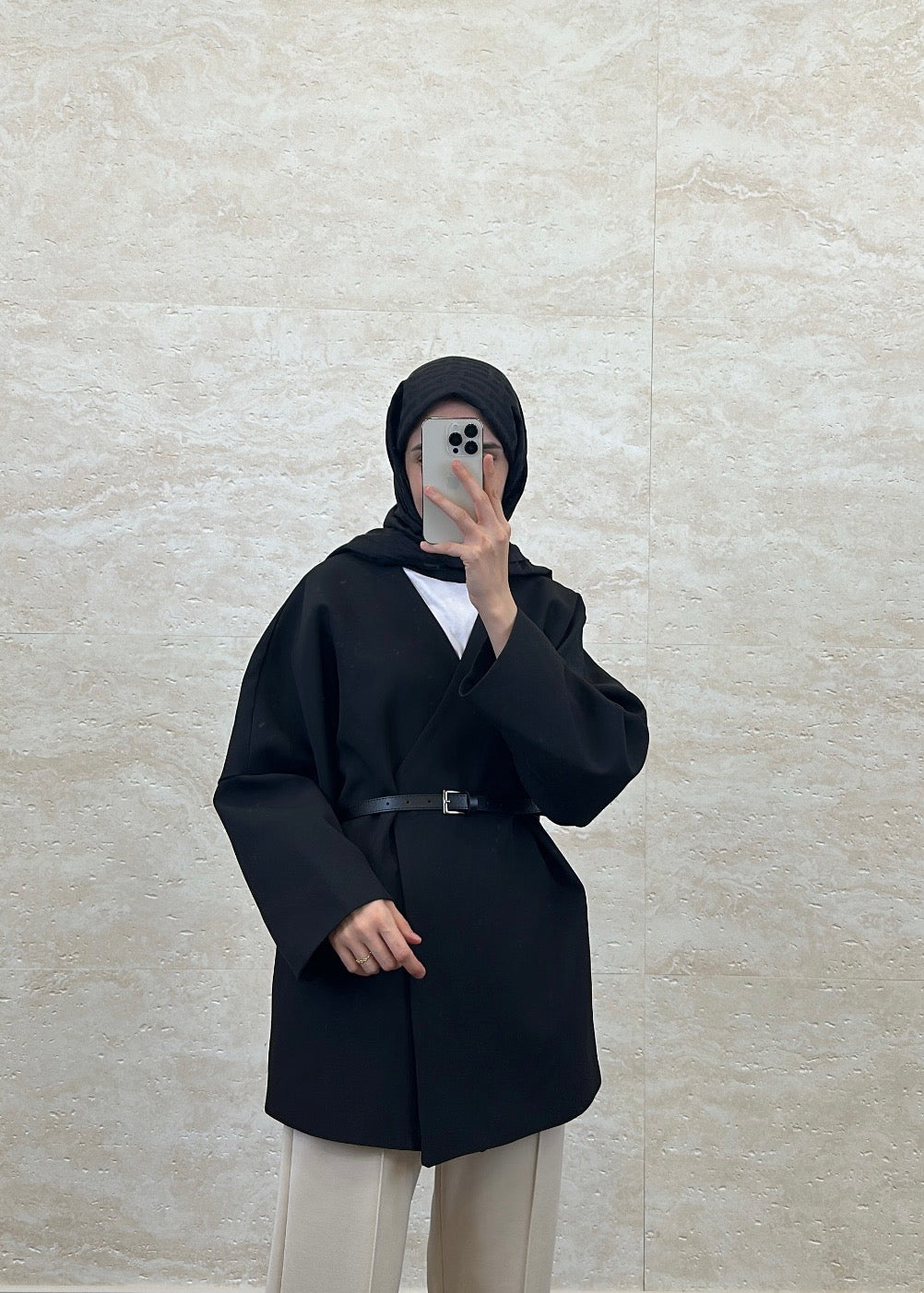 KEMERLİ OVERSIZE ASTARLI CEKET SİYAH