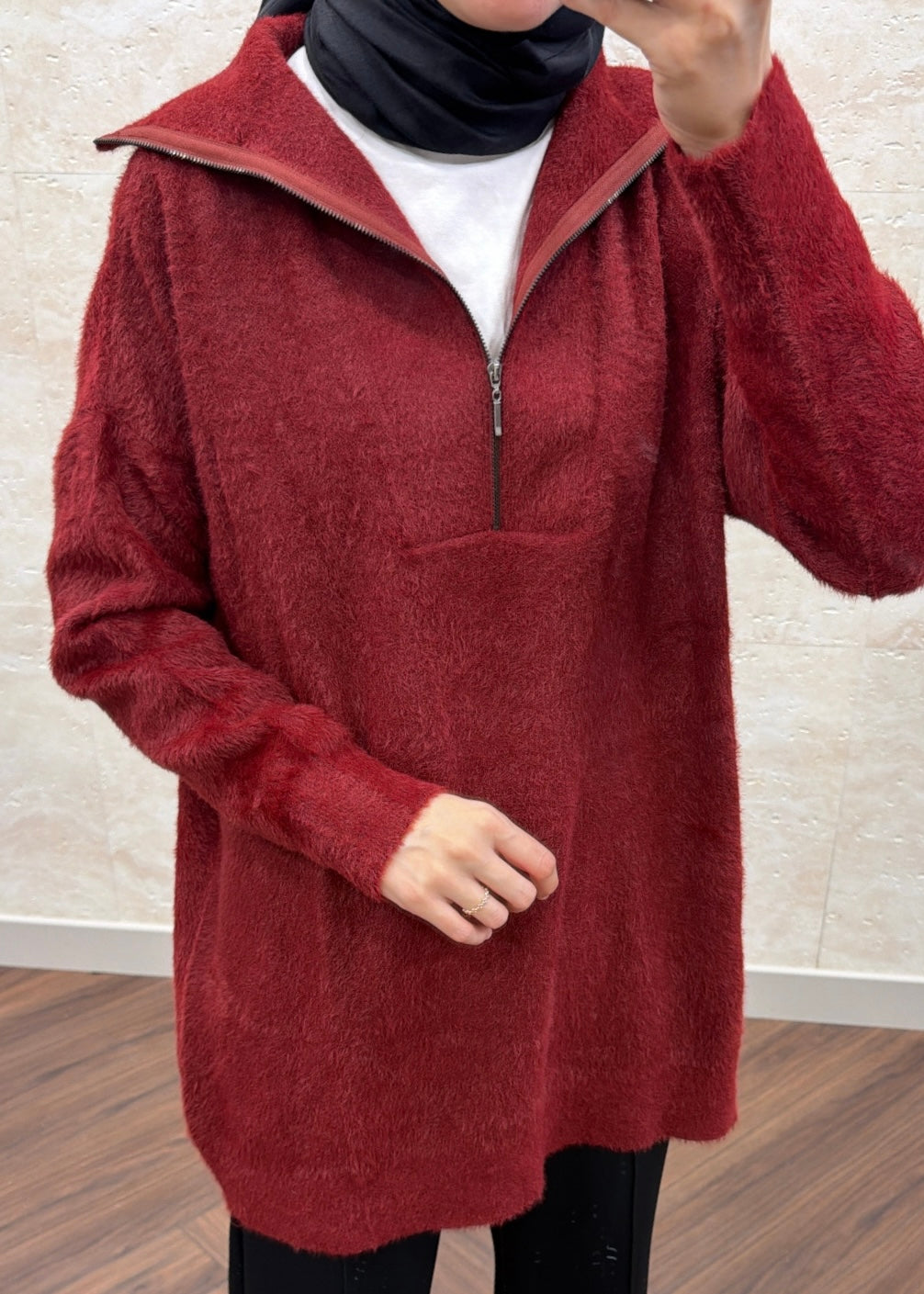 YUMOŞ FERMUARLI YAKA KAZAK BORDO