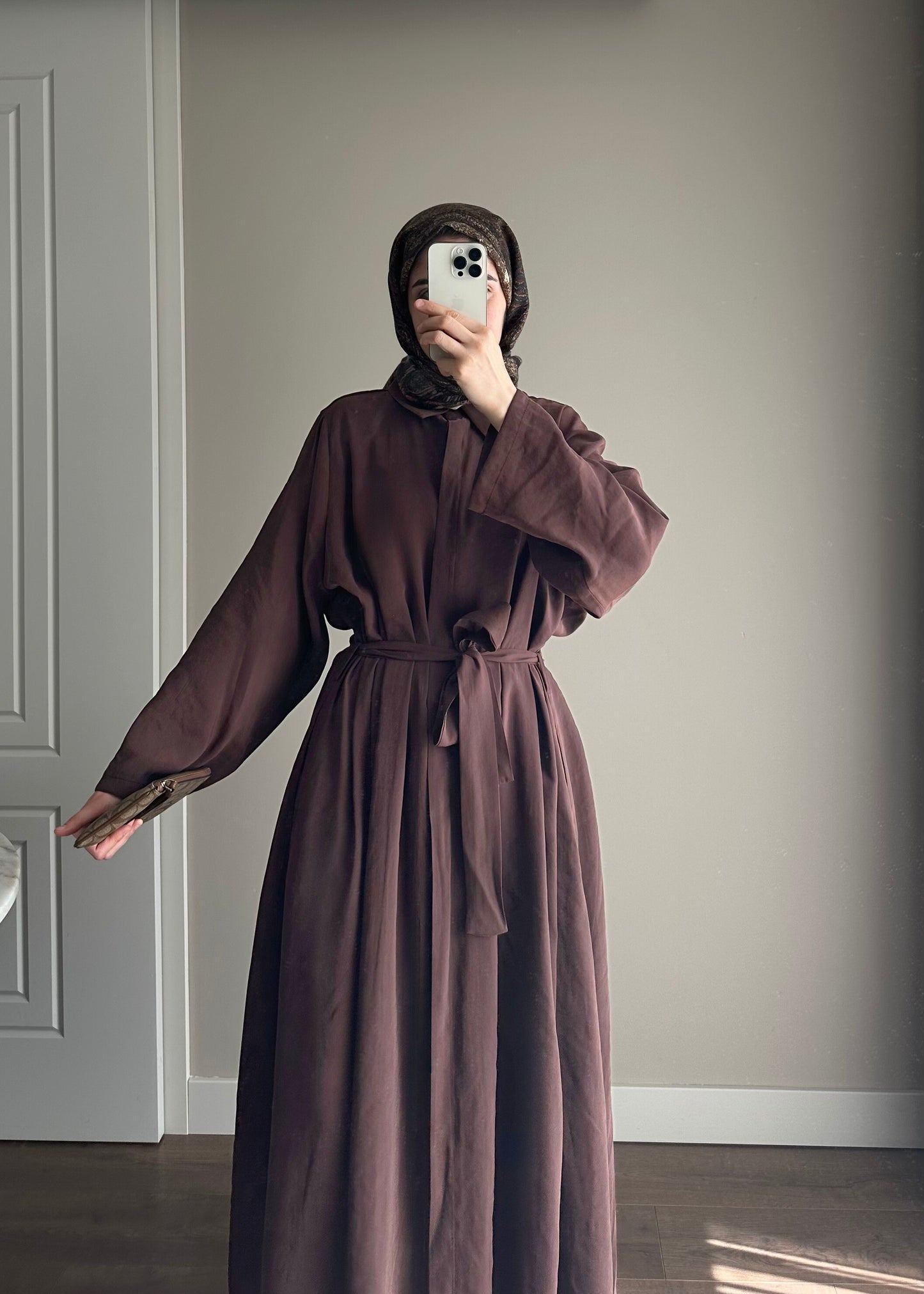 KUŞAKLI GÖMLEK ELBİSE KAHVE