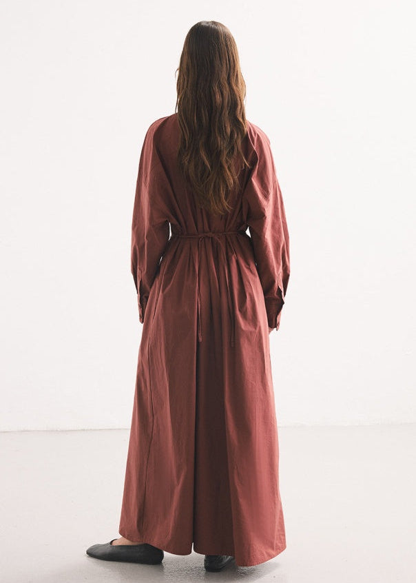 PİLE DETAY POPLİN GÖMLEK ELBİSE KİREMİT