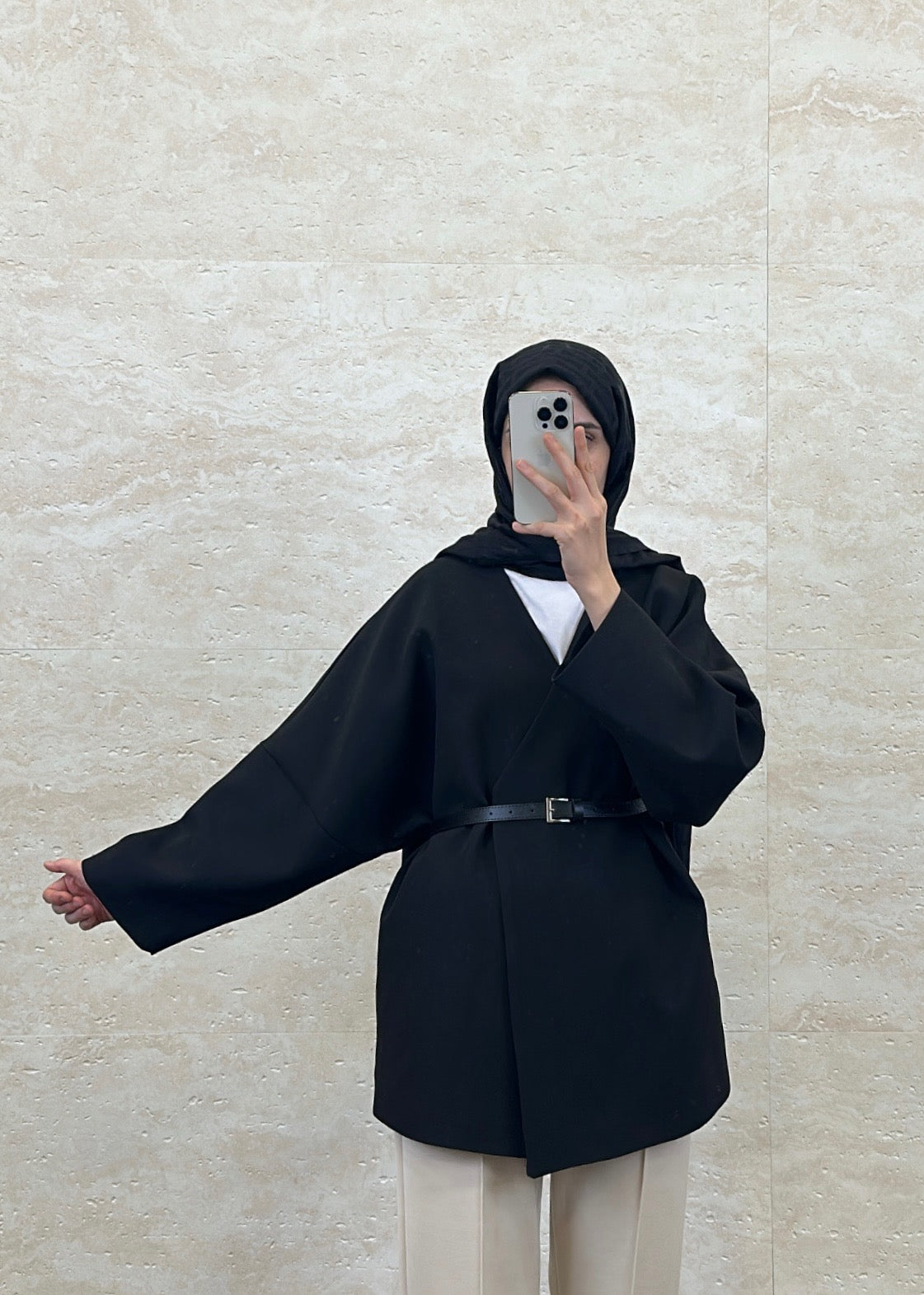 KEMERLİ OVERSIZE ASTARLI CEKET SİYAH