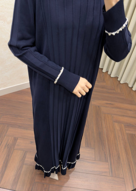 TAŞLI MERSERİZE ELBİSE LACİVERT