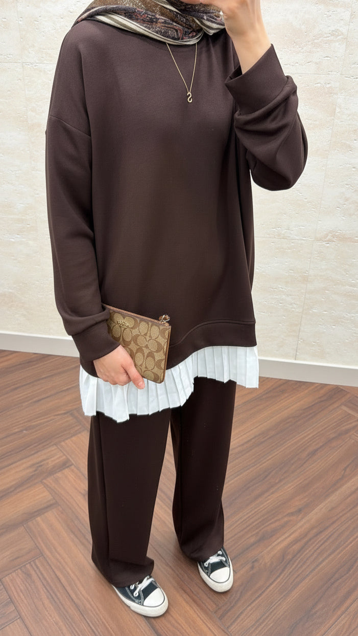 OYSH PLİSE GARNİLİ TAKIM KAHVE