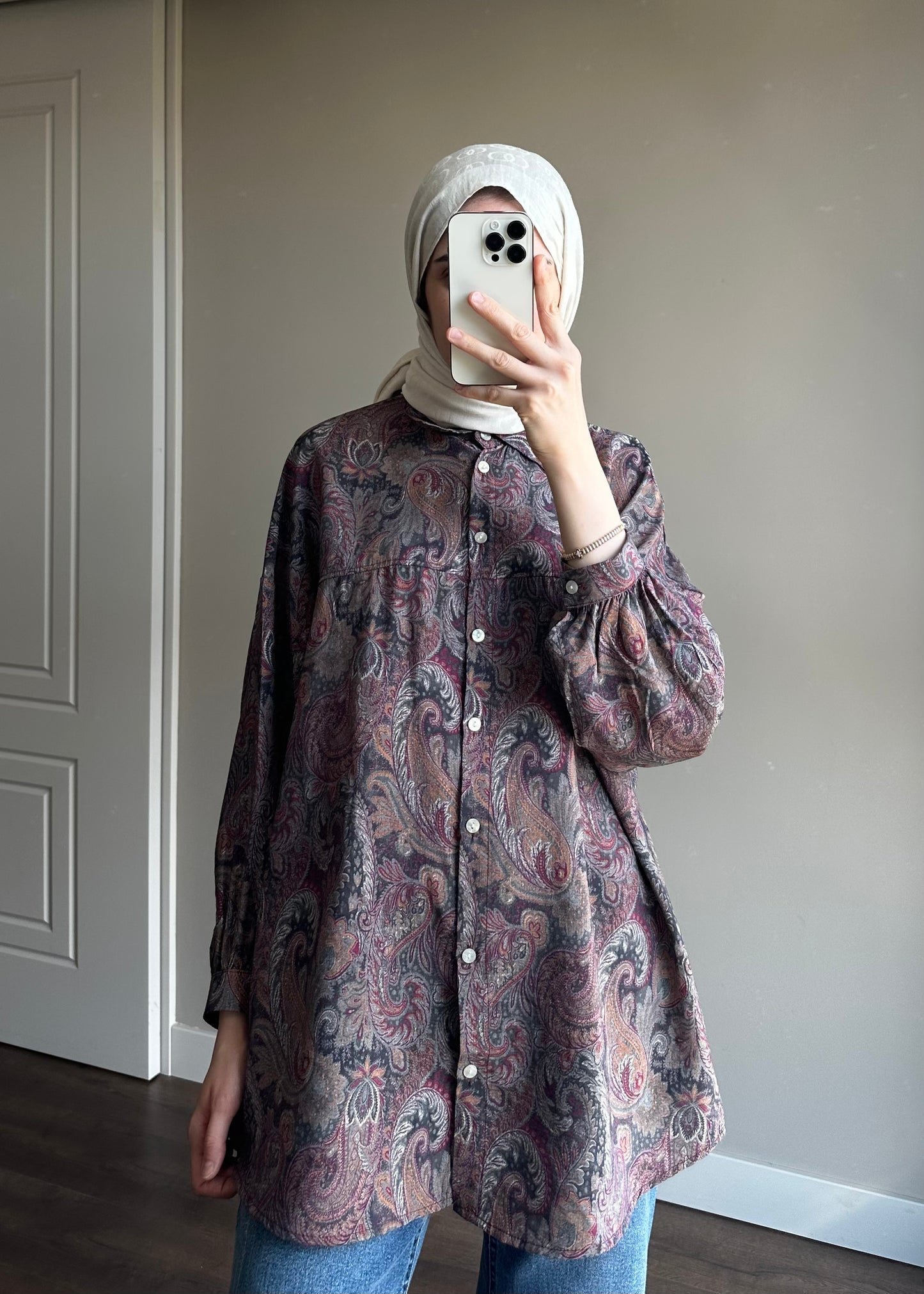 ETNİK DESENLİ GÖMLEK ANTRASİT