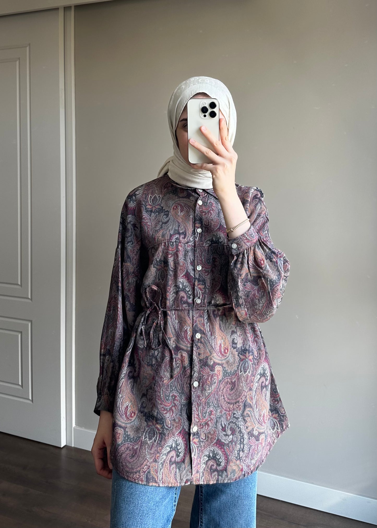 ETNİK DESENLİ GÖMLEK ANTRASİT