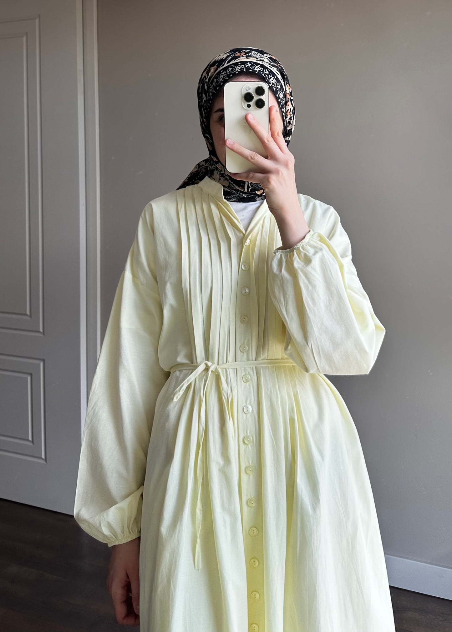 NERVÜRLÜ POPLİN ELBİSE SARI