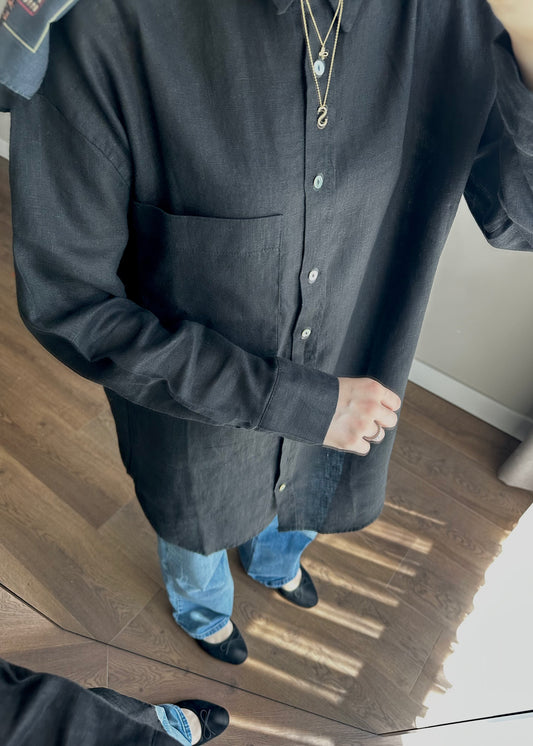 STUDIO %100 KETEN GÖMLEK SİYAH