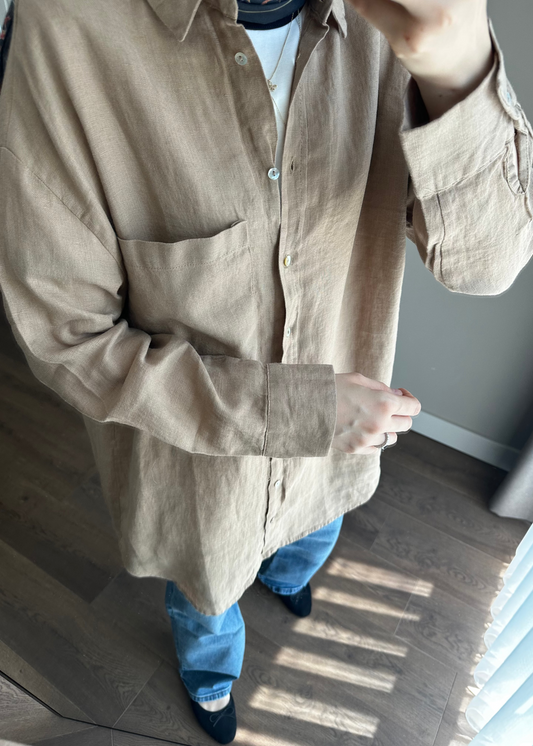 STUDIO %100 KETEN GÖMLEK CAMEL