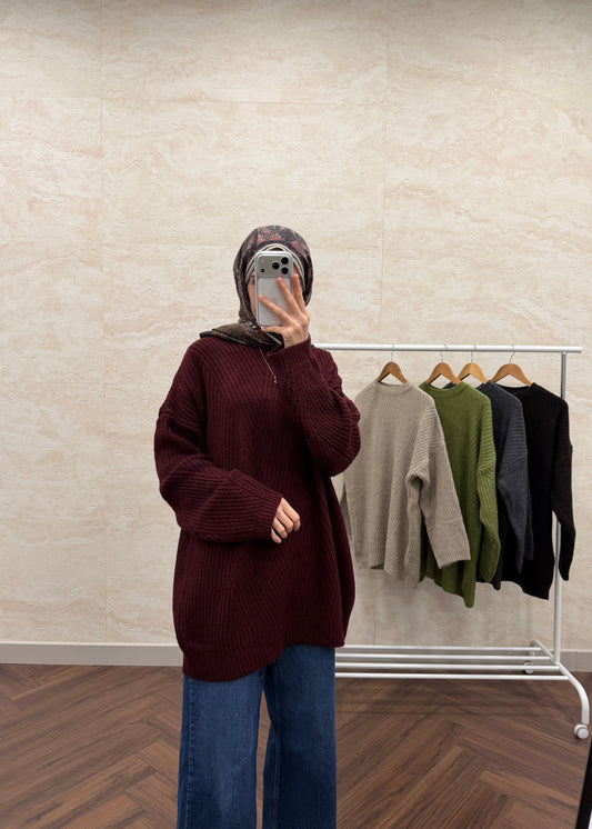 VEREV ÇİZGİLİ TRİKO KAZAK BORDO