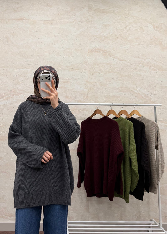 VEREV ÇİZGİLİ TRİKO KAZAK GRİ