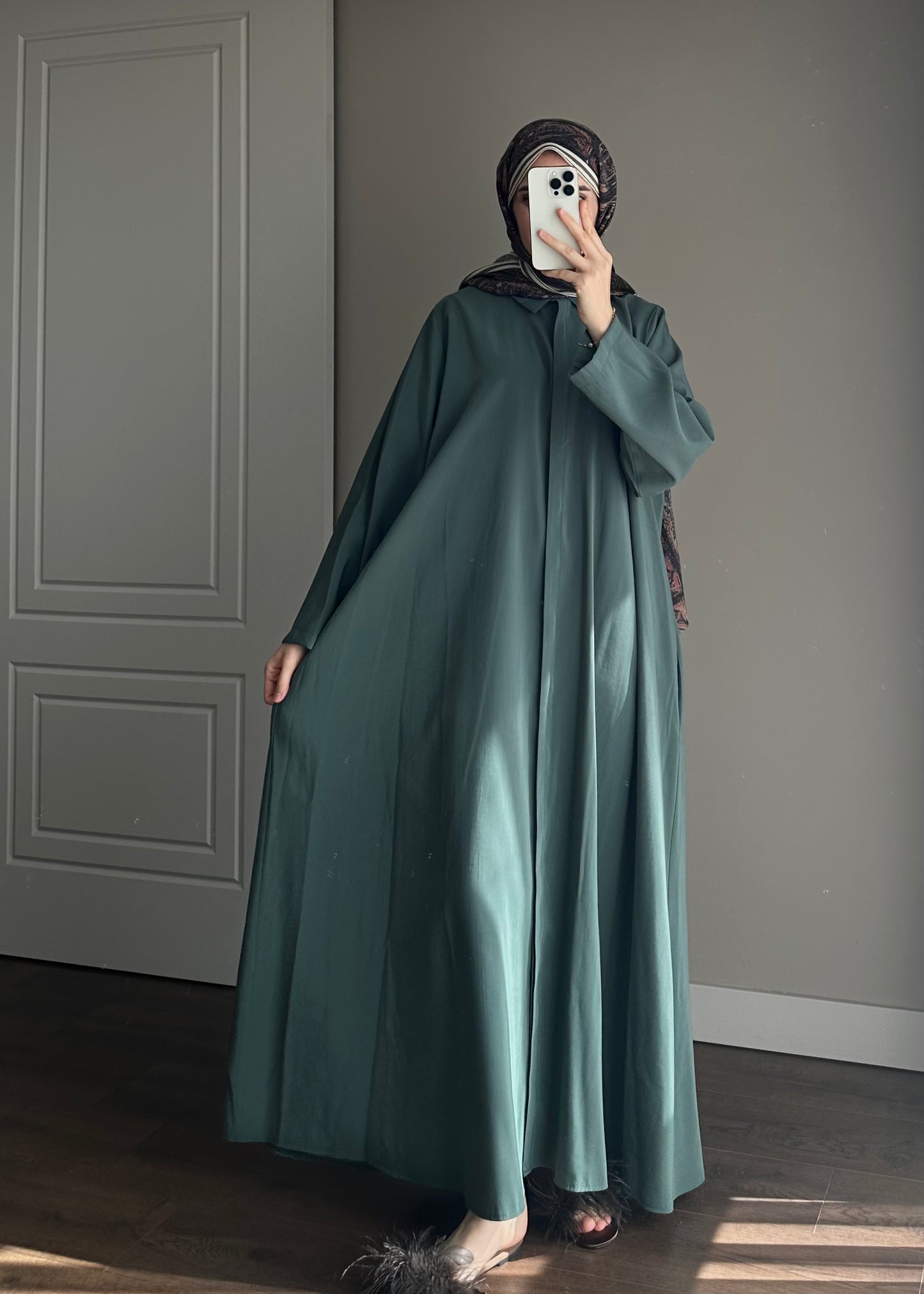 KUŞAKLI GÖMLEK ELBİSE NEFTİ YEŞİL