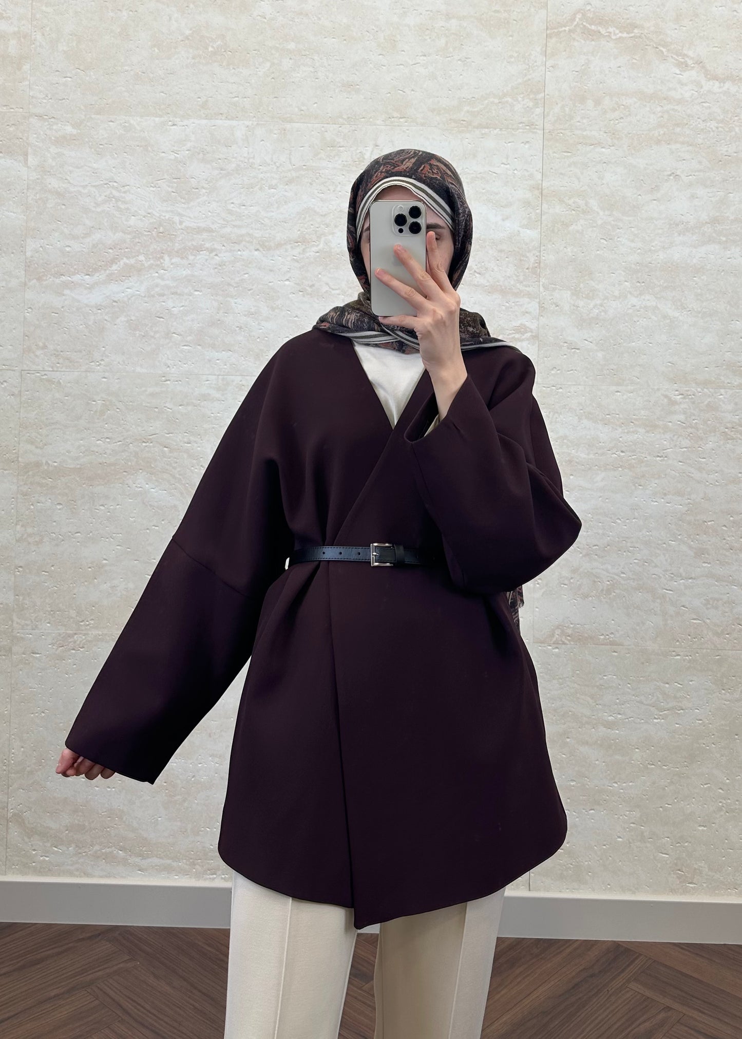 KEMERLİ OVERSIZE ASTARLI CEKET BORDO