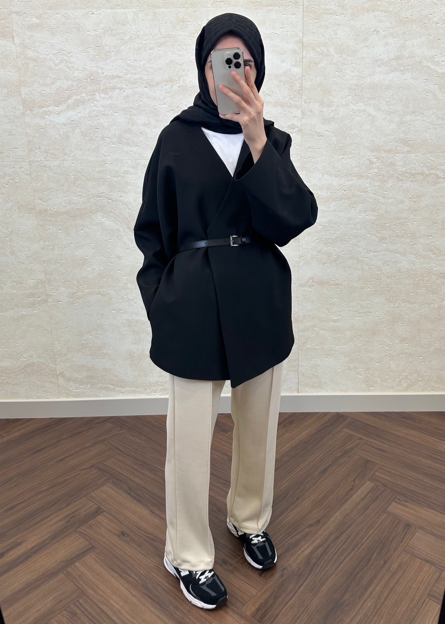 KEMERLİ OVERSIZE ASTARLI CEKET SİYAH