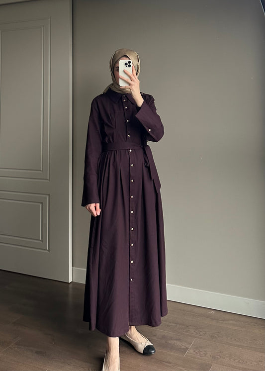 PREMIUM LİKRALI APOLETLİ ELBİSE BORDO