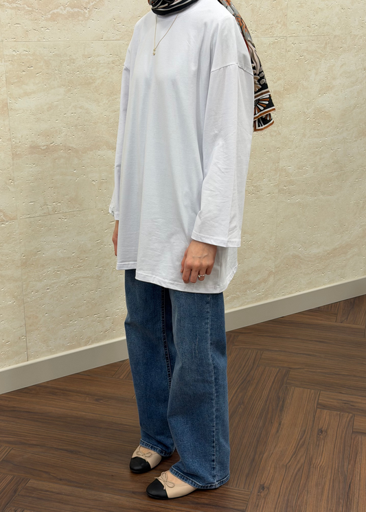 GENİŞ KOL OVERSIZE TUNİK BEYAZ