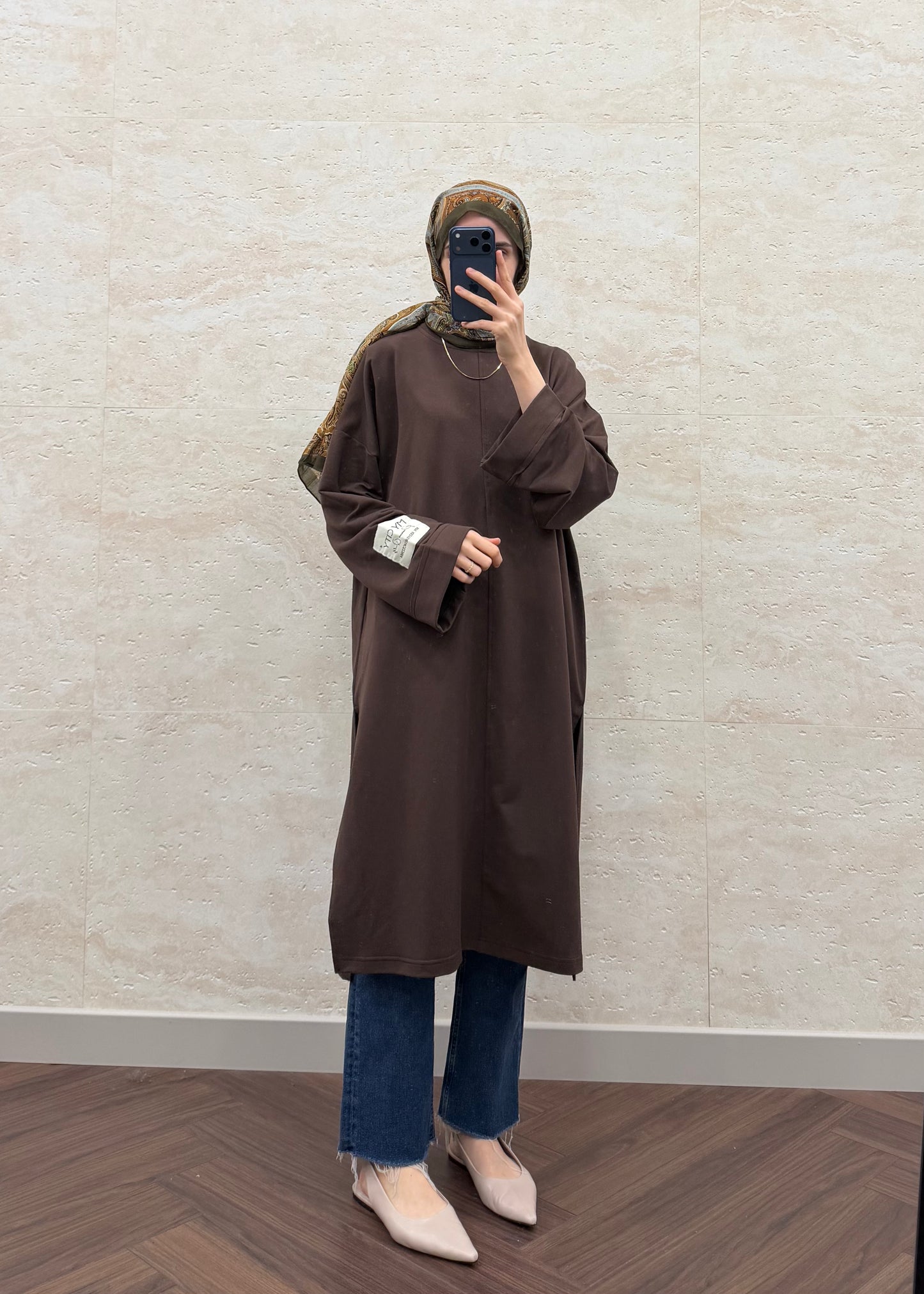 BASIC OVERSIZE UZUN TUNİK KAHVE