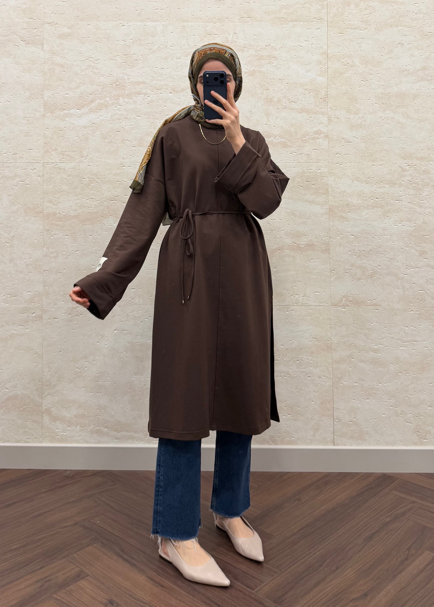 BASIC OVERSIZE UZUN TUNİK KAHVE