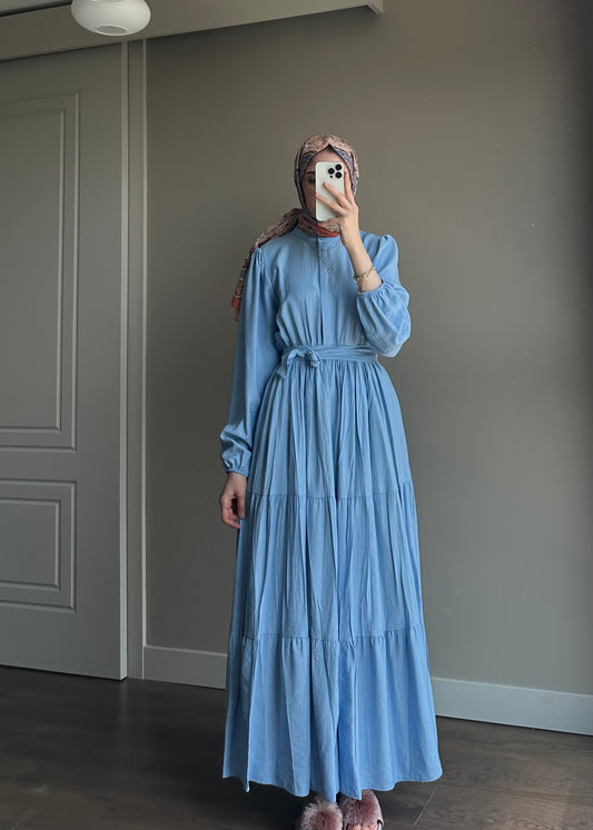 BELİ LASTİKLİ ÇİLEK ELBİSE BEBE MAVİ