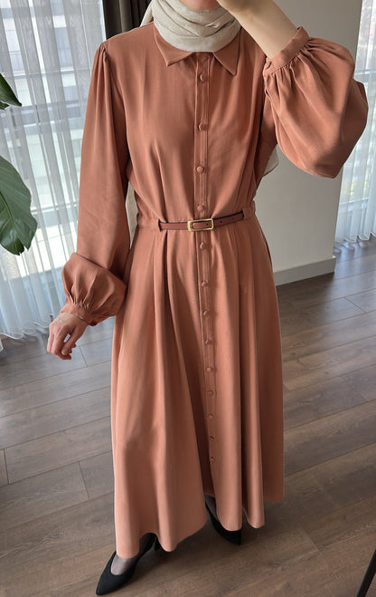 MODAL İPEKSİ ELBİSE KİREMİT