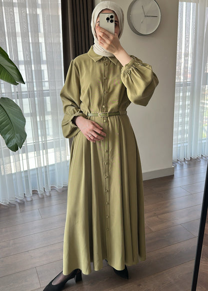 MODAL İPEKSİ ELBİSE YAĞ YEŞİLİ