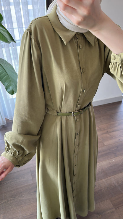 MODAL İPEKSİ ELBİSE YAĞ YEŞİLİ