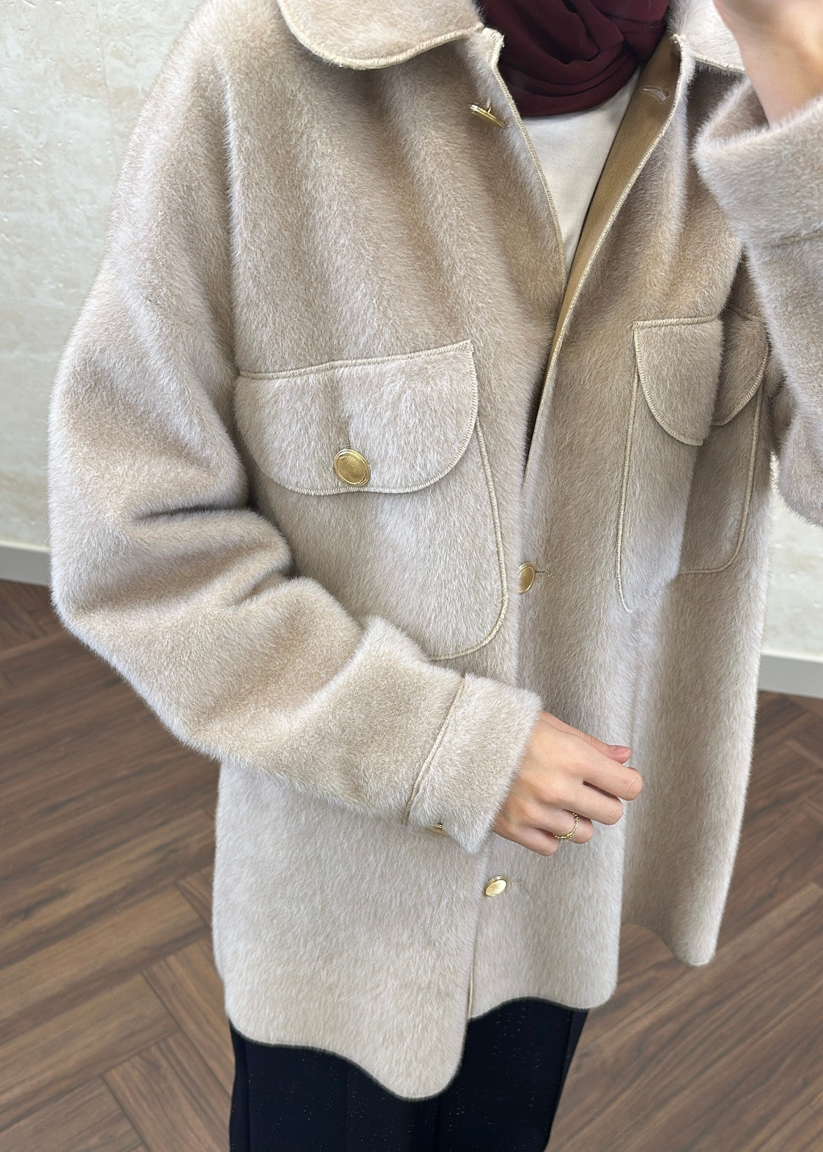 OVERSIZE TAY TÜYÜ CEKET BEJ