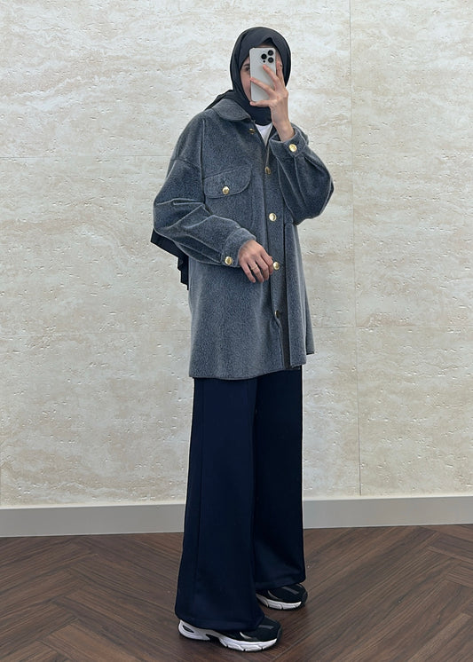 OVERSIZE TAY TÜYÜ CEKET GRİ