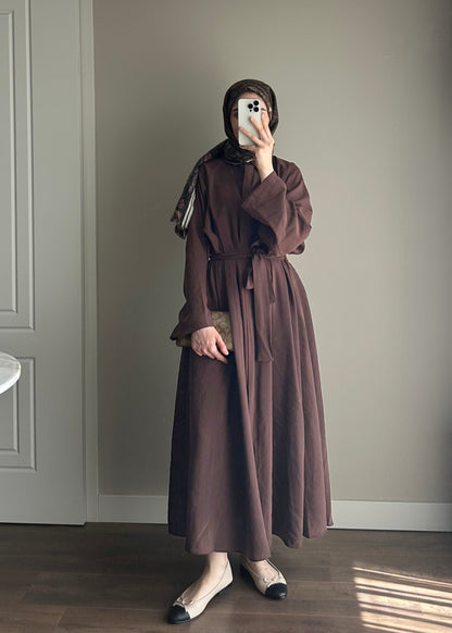 KUŞAKLI GÖMLEK ELBİSE KAHVE