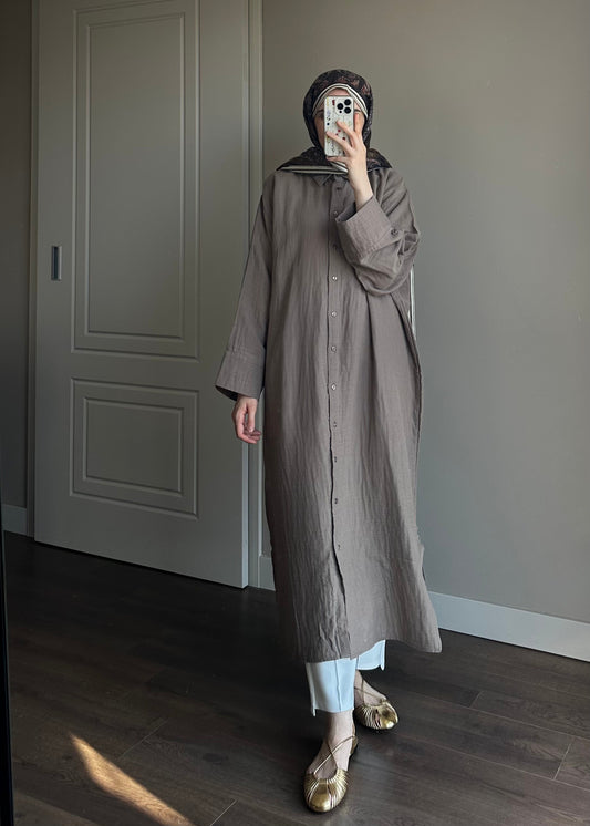 UZUN SALAŞ MÜSLİN GÖMLEK KAHVE