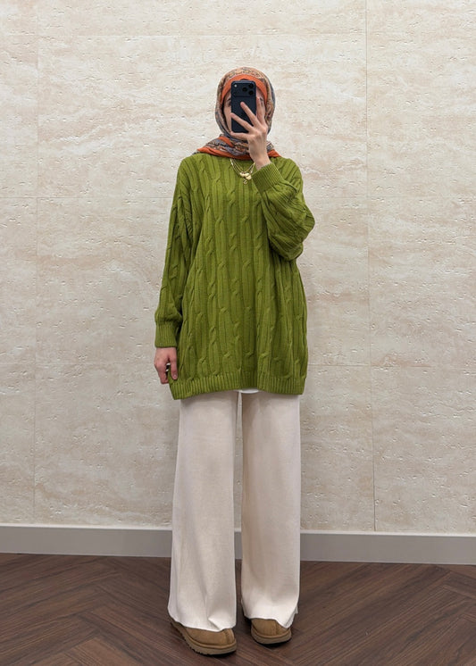 SAÇ ÖRGÜ TRİKO KAZAK YEŞİL