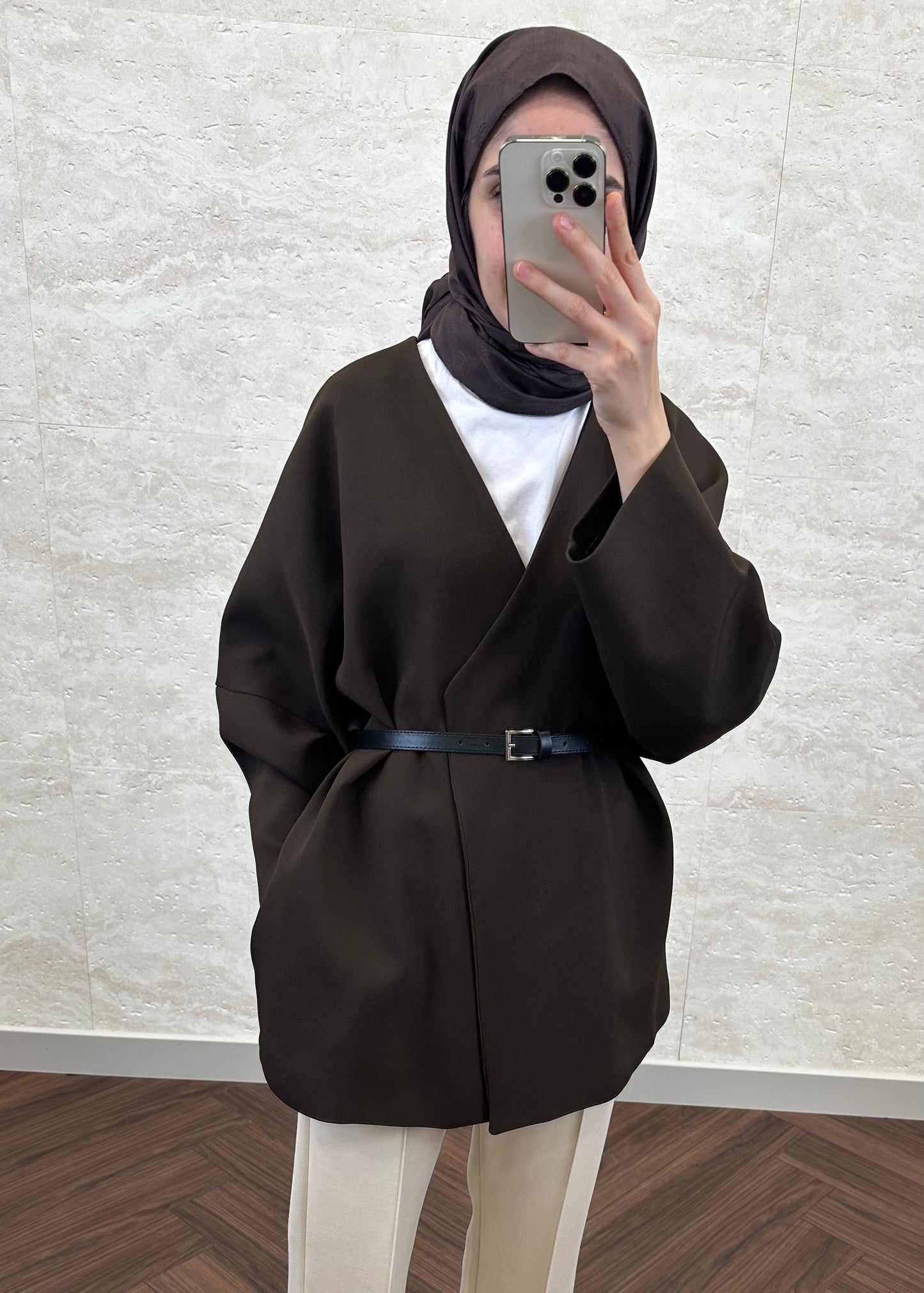 KEMERLİ OVERSIZE ASTARLI CEKET ACI KAHVE