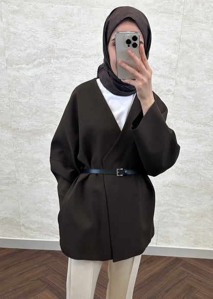 KEMERLİ OVERSIZE ASTARLI CEKET ACI KAHVE