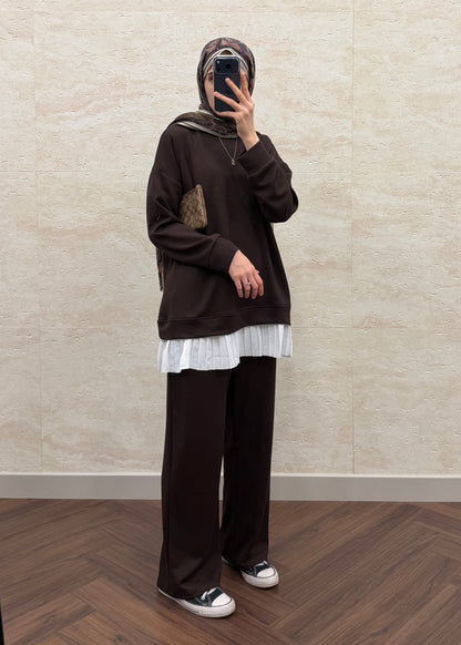 OYSH PLİSE GARNİLİ TAKIM KAHVE