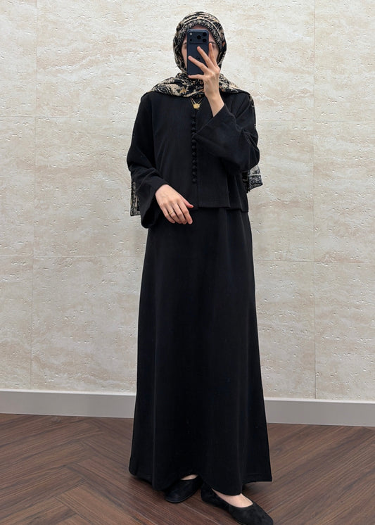 HIRKALI TRİKO ELBİSE SİYAH