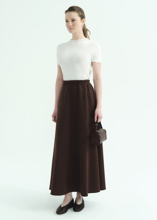 BELİ LASTİKLİ SKUBA ETEK KAHVE