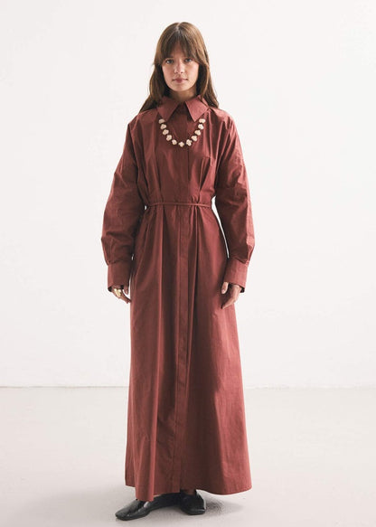 PİLE DETAY POPLİN GÖMLEK ELBİSE KİREMİT