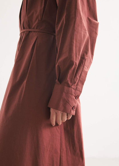 PİLE DETAY POPLİN GÖMLEK ELBİSE KİREMİT