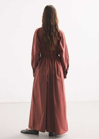 PİLE DETAY POPLİN GÖMLEK ELBİSE KİREMİT