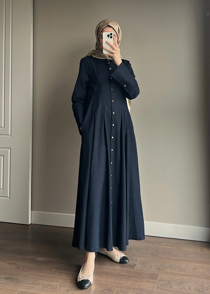 PREMIUM LİKRALI APOLETLİ ELBİSE LACİVERT