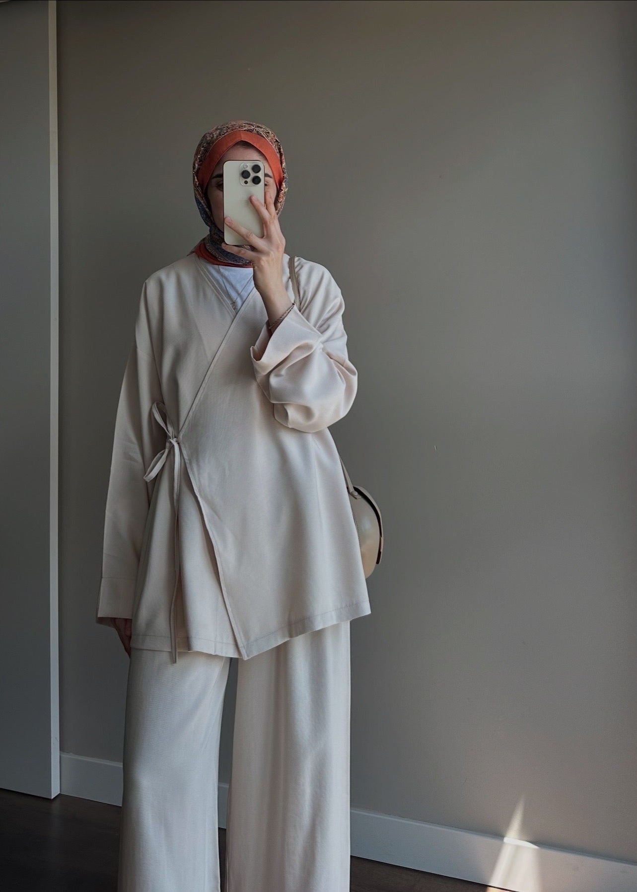 TENSEL KİMONO TAKIM BEJ