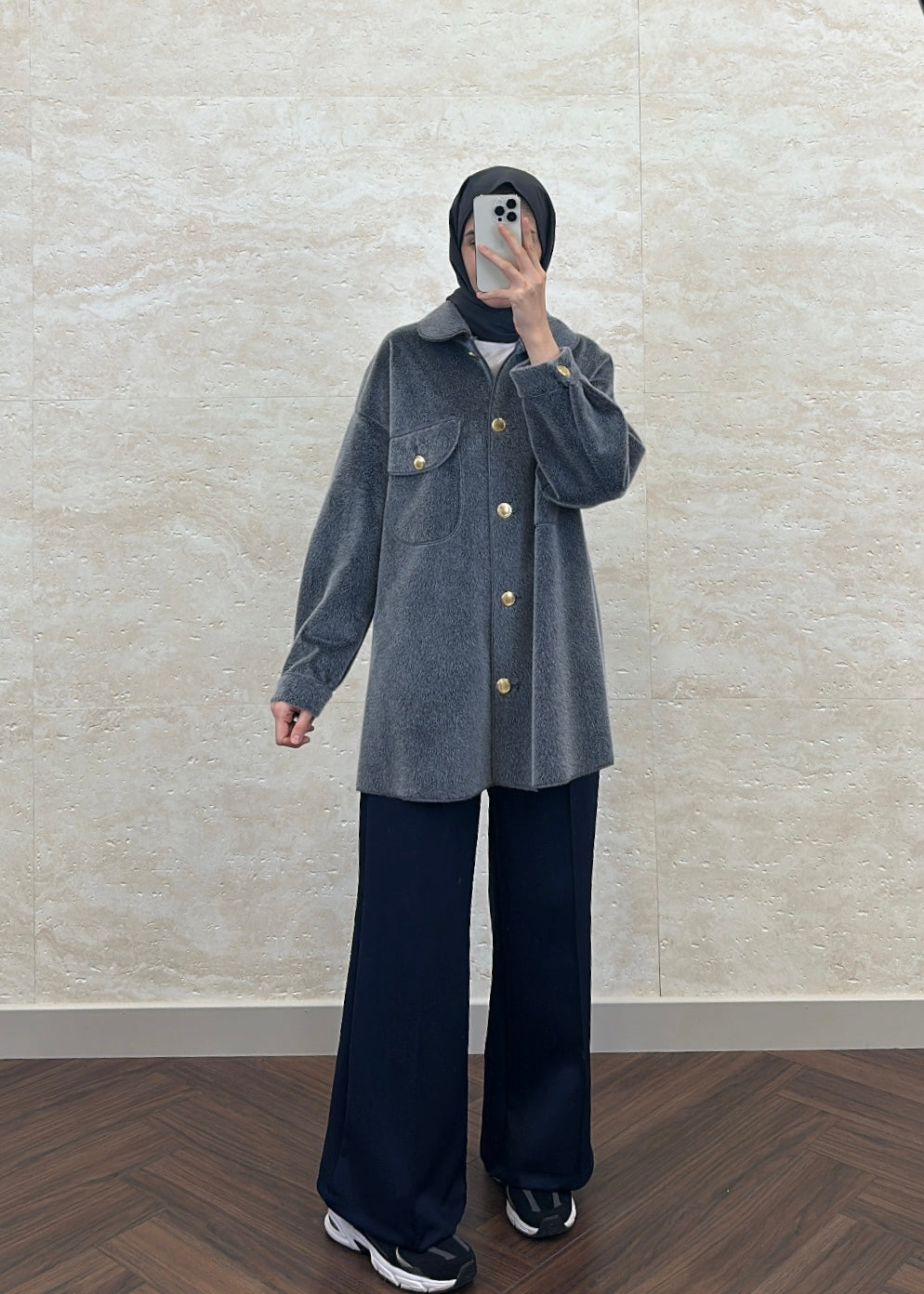 OVERSIZE TAY TÜYÜ CEKET GRİ