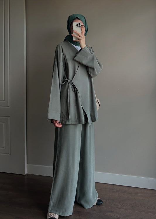 TENSEL KİMONO TAKIM ÇAĞLA YEŞİL