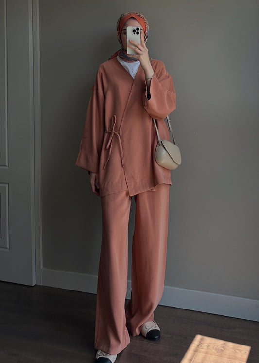 TENSEL KİMONO TAKIM KİREMİT