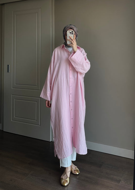 UZUN SALAŞ MÜSLİN GÖMLEK PEMBE