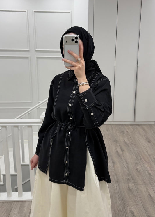 GARDENYA ÇİFT DİKİŞLİ GÖMLEK SİYAH