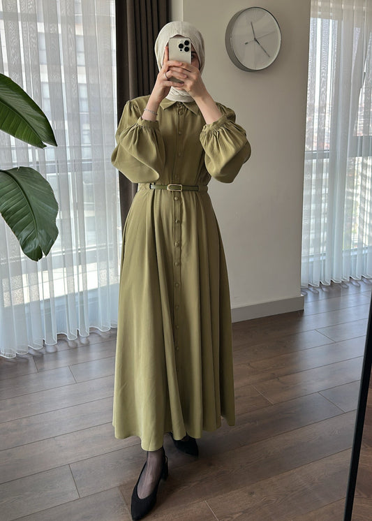 MODAL İPEKSİ ELBİSE YAĞ YEŞİLİ