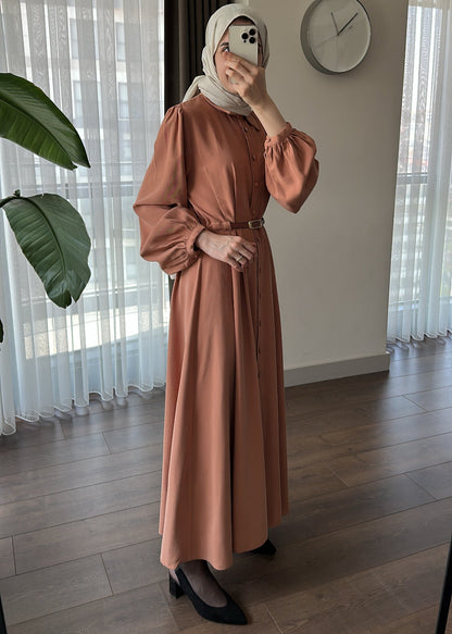 MODAL İPEKSİ ELBİSE KİREMİT