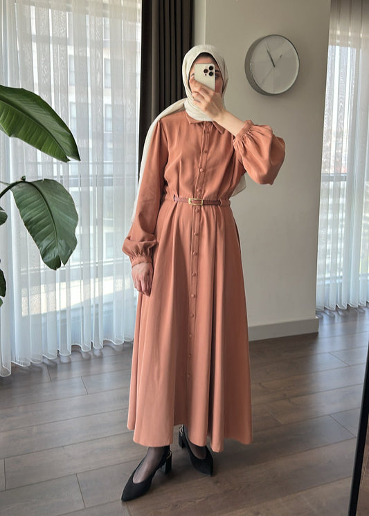 MODAL İPEKSİ ELBİSE KİREMİT