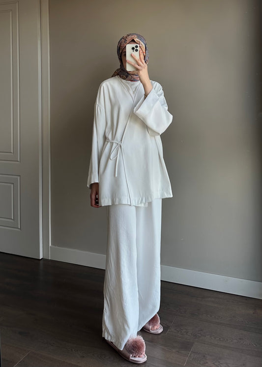 TENSEL KİMONO TAKIM BEYAZ