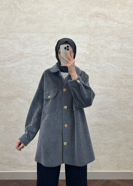 OVERSIZE TAY TÜYÜ CEKET GRİ